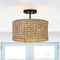 Gold Rattan Bohemian Drum 2-Light Ceiling Light Semi-Flush Mount Decorative Fixture